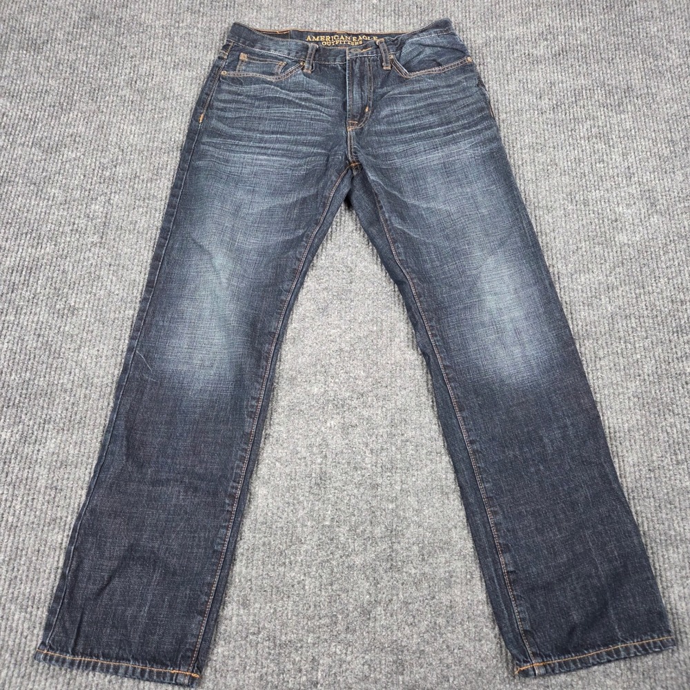American Eagle Outfitters Relaxed Straight Jeans Dark Wash 30/32(30) Blue Denim